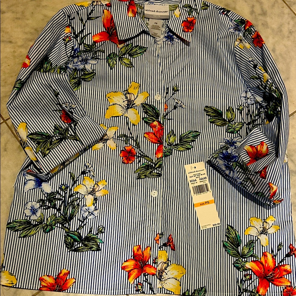 NWT Alfred Dunner Multicolor Floral Striped Shirt